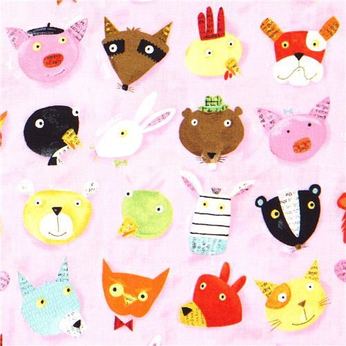 Animal heads canvas designer fabric by Nancy Wolff