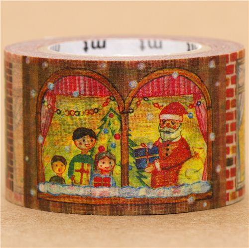 wide Christmas mt Washi deco tape with people in windows