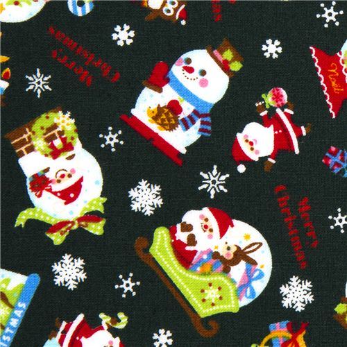 green Christmas fabric Santa Claus animals snowflakes