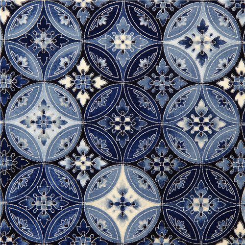 Robert Kaufman fabric with blue flower ornament silver