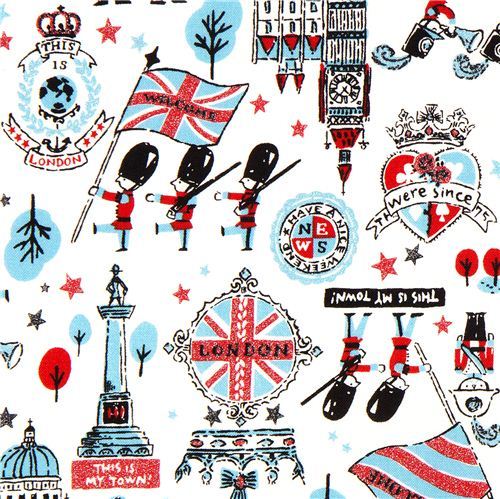 London fabric with Big Ben emblem guard by Kokka