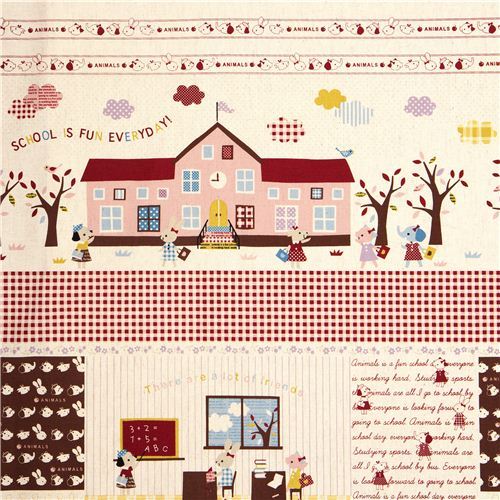 canvas children fabric school elephant rabbit dog Kokka