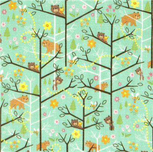 cute gauze fabric forest bear bee from Japan