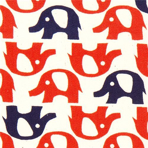 cute red elephants fabric by Kokka from Japan