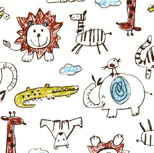 funny animal fabric crocodile elephant lion by Kokka