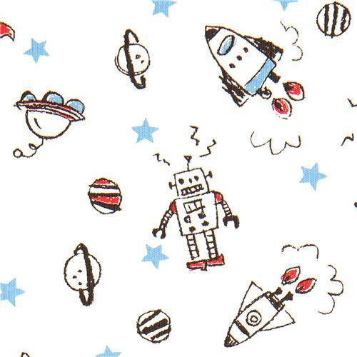 robot fabric for boys with rocket stars by Kokka