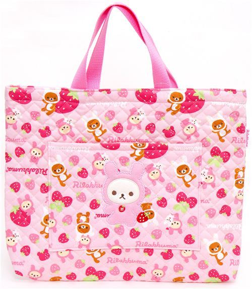 kawaii Rilakkuma bear as bunny handbag with strawberry
