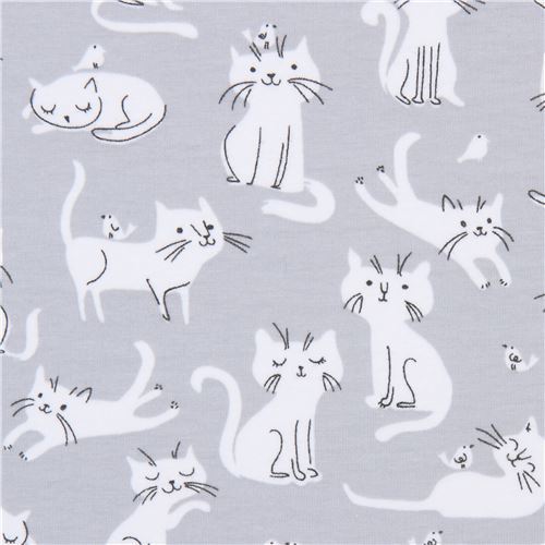 cat Robert Kaufman grey Laguna Jersey knit fabric