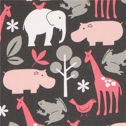 Michael Miller flannel fabric Zoology zoo animal grey