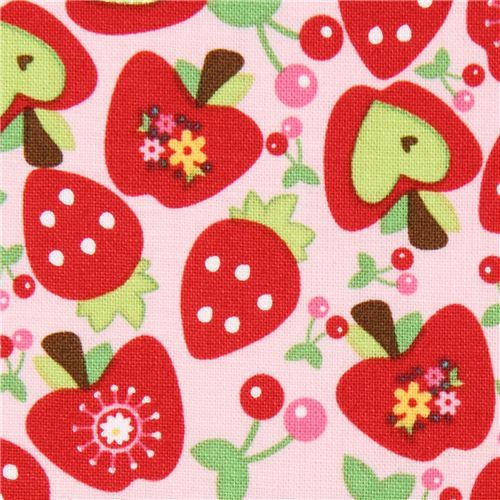 pink Riley Blake fabric heart-apple strawberry cherry